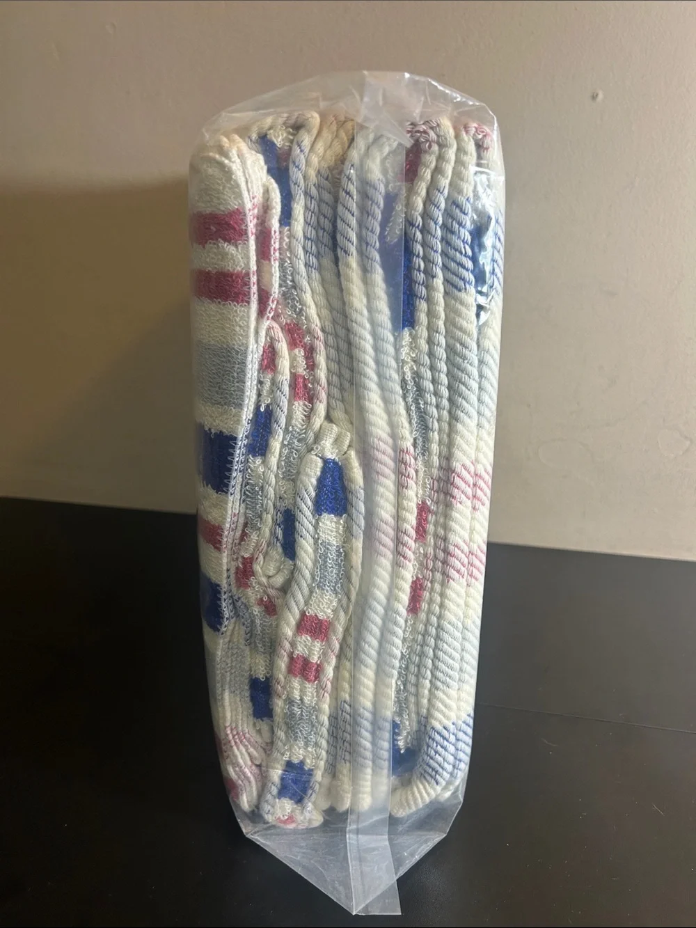 5 Sealed Oxford Stripe Blue, Gray & Pink Bath Towel - Home Bath